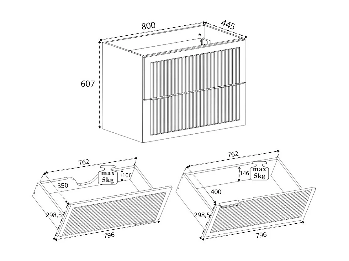 Badezimmerschrank, weiß, 80 x 44,5 x 60,7 cm, Ohne Tischplatte