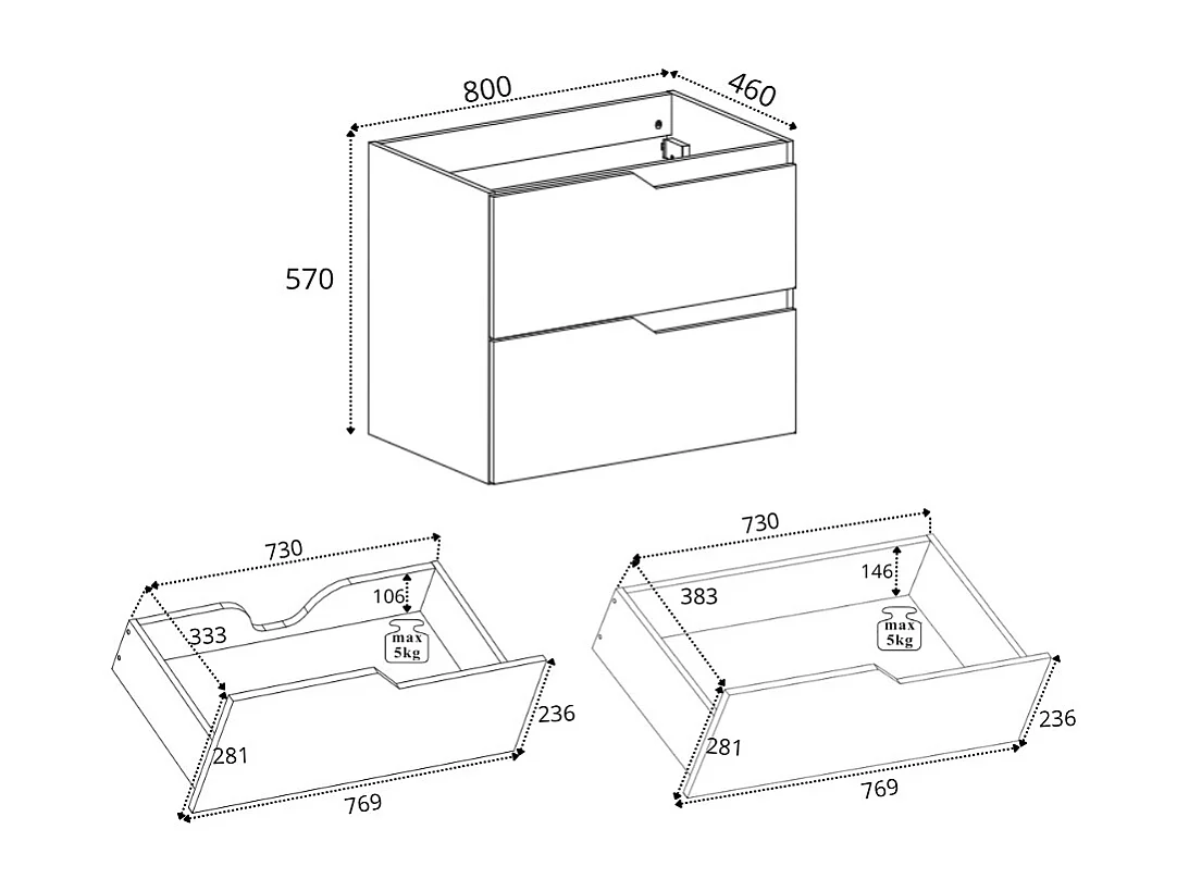 Wandgemonteerd badkamermeubel, zwart, 80 x 57 x 46 cm