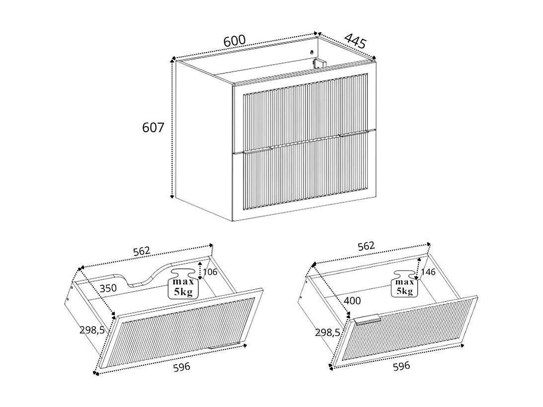 Badkamerkastje, wit, 60 x 44,5 x 60,7 cm, zonder tafelblad
