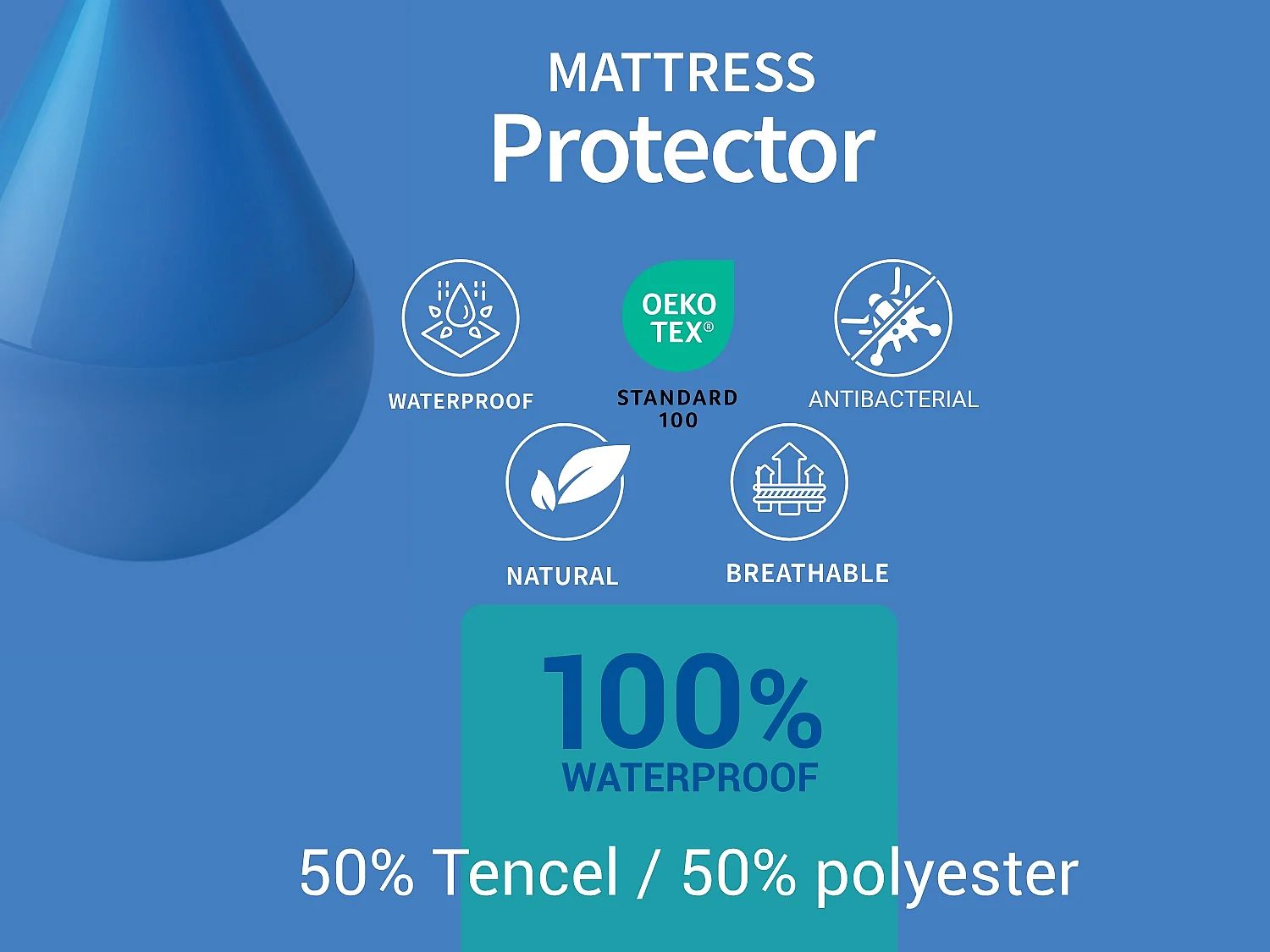 2 x waterdichte, ademende, anti-mijt, verstelbare matrasbeschermer voor volwassenen 150x190 cm