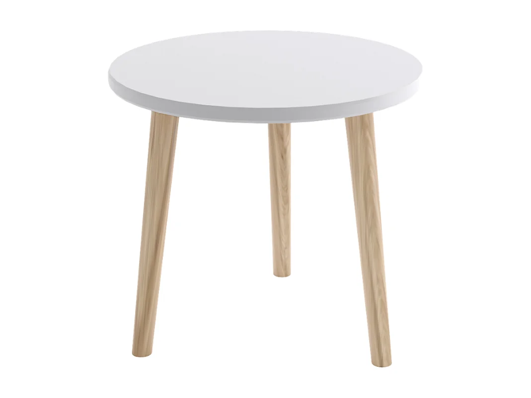 Couchtisch NATURA 67cm Weiß Matt | Rund Beistelltisch Boho Skandi Design | Massivholzbeinen 18mm Platte stabil