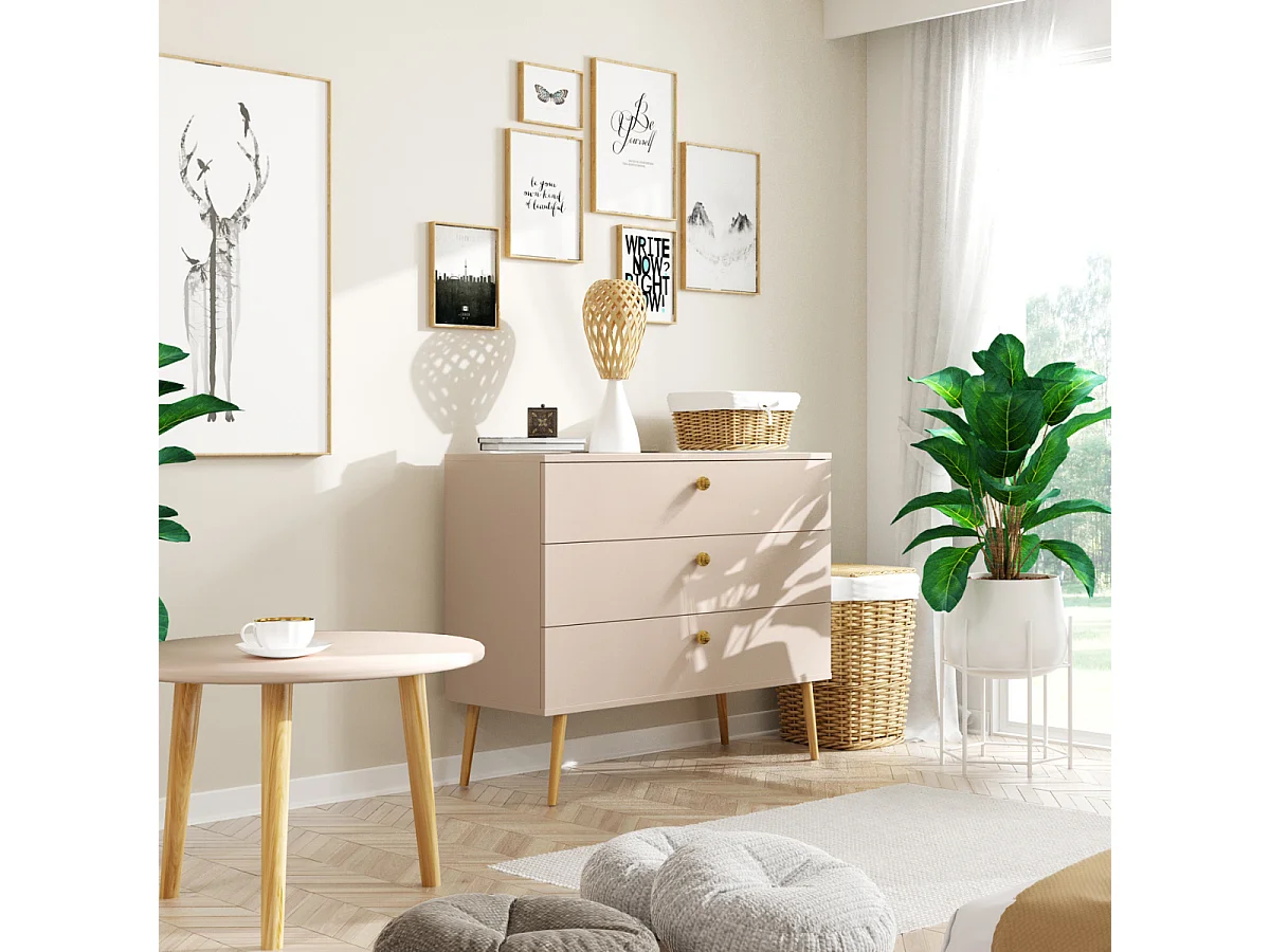 Couchtisch NATURA 67cm Macciato Beige Matt | Rund Beistelltisch Boho Skandi Design | Massivholzbeinen 18mm Platte stabil