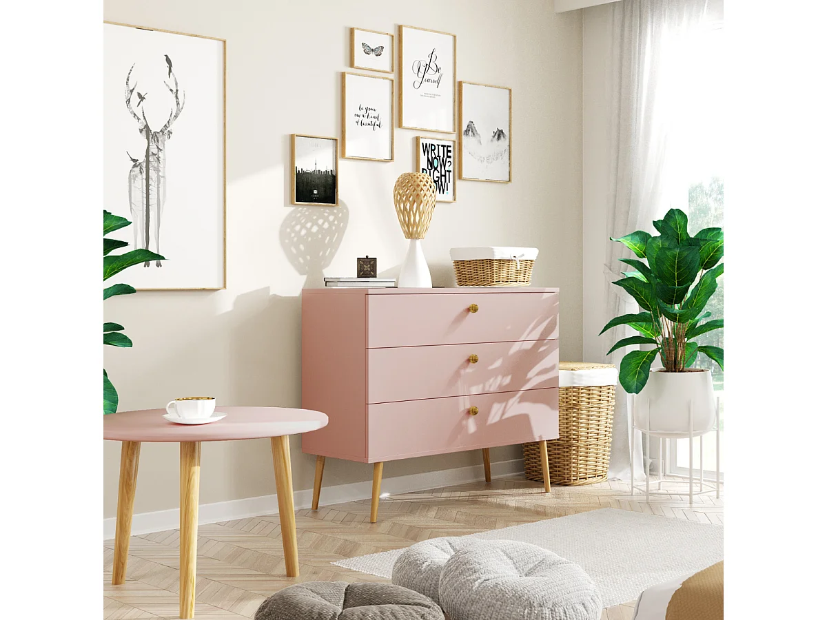 Couchtisch NATURA 67cm Pastellrosa Matt | Rund Beistelltisch Boho Skandi Design | Massivholzbeinen 18mm Platte stabil