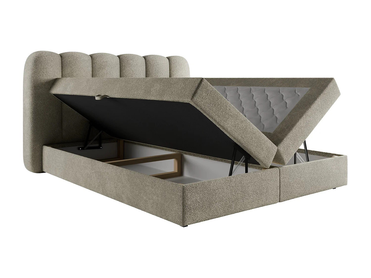 Boxspringbett SOFTI 160x200 Bouclé Cremeweiß inkl. Topper, 2 Matratzen & 2 Bettkästen