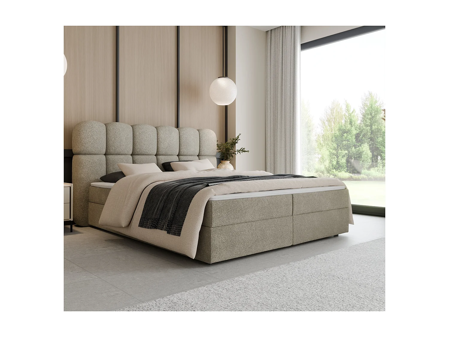 Boxspringbett SOFTI II 140x200 Bouclé Beige inkl. Topper, 2 Matratzen & 2 Bettkästen