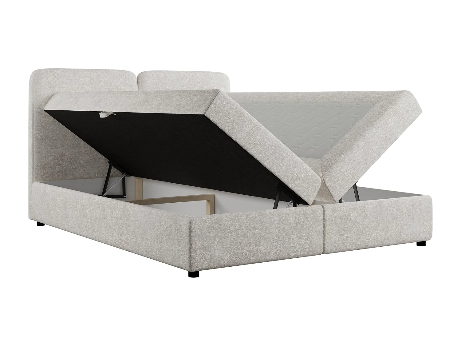 Boxspringbett BOHO 160x200 Bouclé Cappuccino inkl. Topper, 2 Matratzen & 2 Bettkästen