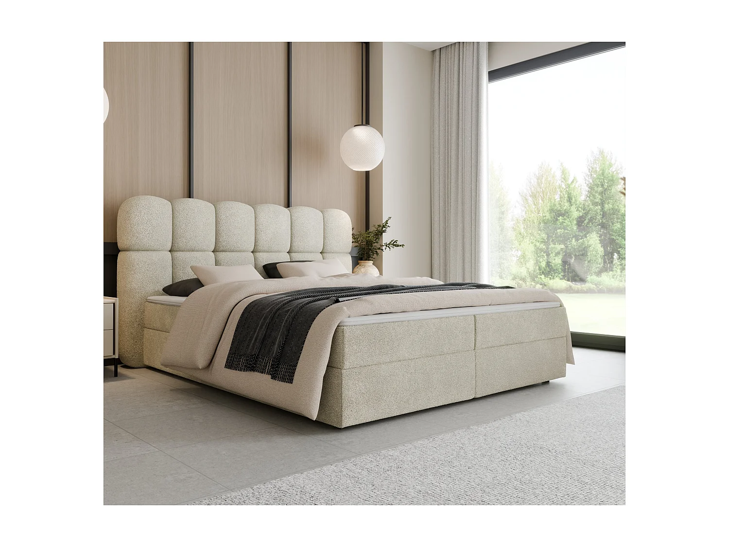 Boxspringbett SOFTI II 140x200 Bouclé Cremeweiß inkl. Topper, 2 Matratzen & 2 Bettkästen