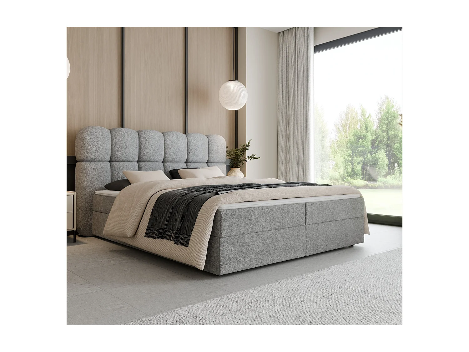 Boxspringbett SOFTI II 160x200 Bouclé Hellgrau inkl. Topper, 2 Matratzen & 2 Bettkästen