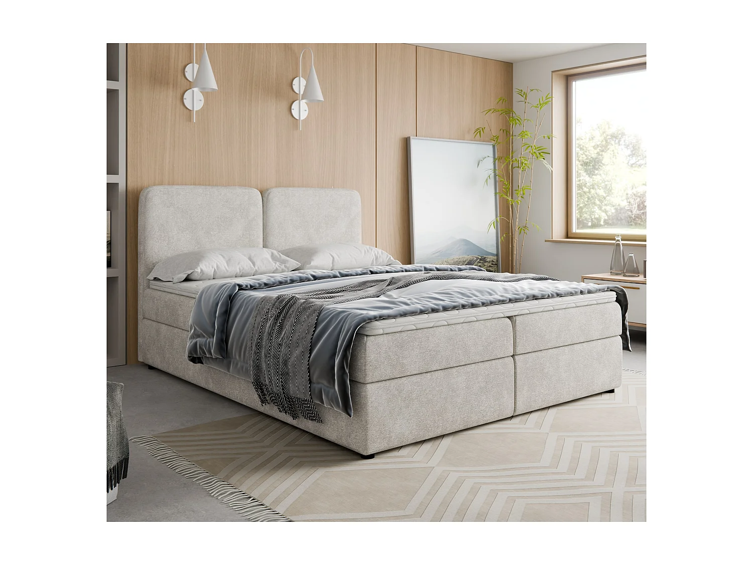 Boxspringbett BOHO 160x200 Bouclé Cremeweiß inkl. Topper, 2 Matratzen & 2 Bettkästen