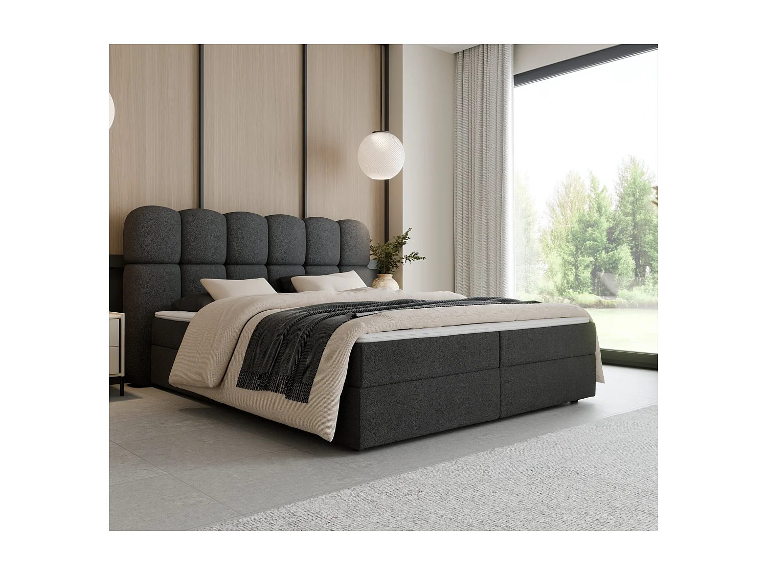 Boxspringbett SOFTI II 180x200 Bouclé Anthrazit inkl. Topper, 2 Matratzen & 2 Bettkästen