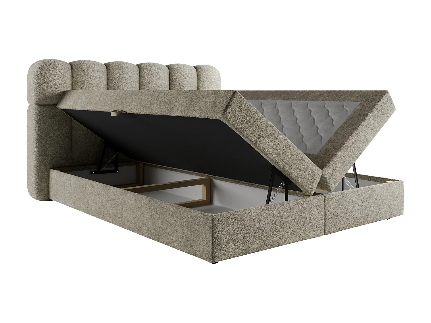 Boxspringbett SOFTI II 140x200 Bouclé Anthrazit inkl. Topper, 2 Matratzen & 2 Bettkästen