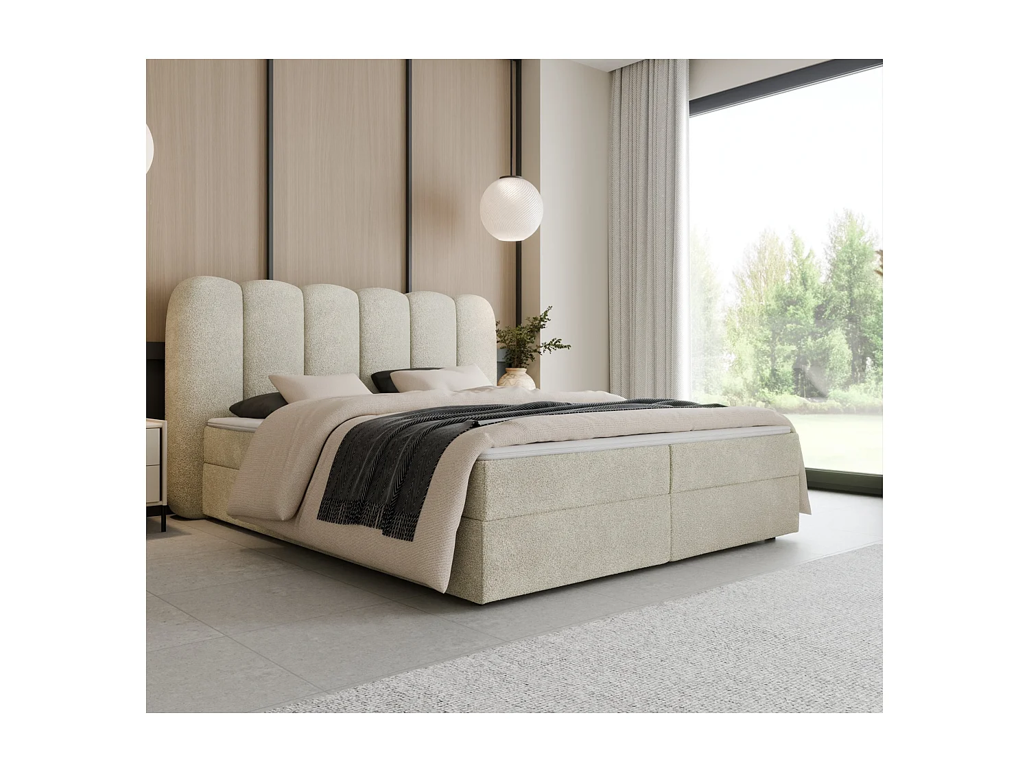 Boxspringbett SOFTI 180x200 Bouclé Cremeweiß inkl. Topper, 2 Matratzen & 2 Bettkästen