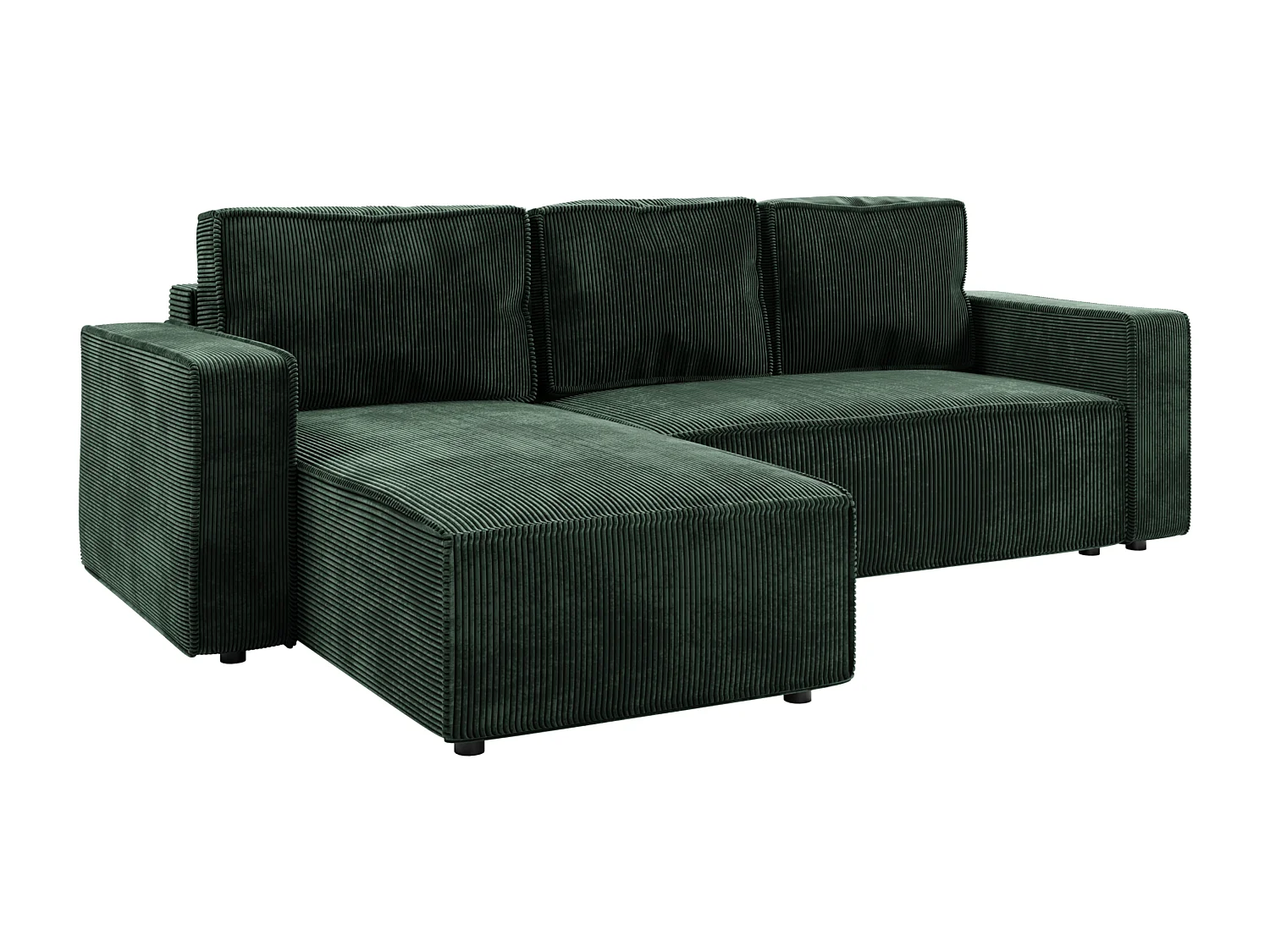 Ecksofa L-Form mit Schlaffunktion DL und Bettkasten 258x169 Cord Poso Tannengrün BRIK Sofa