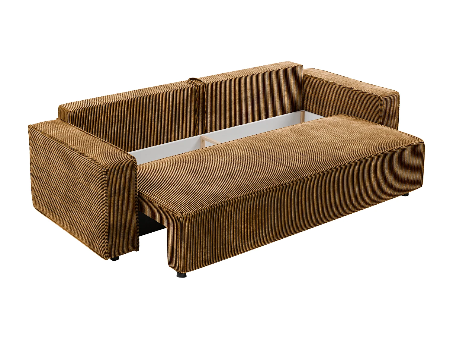 Schlafsofa BRIK 3-Sitzer Cord Poso Senfgelb - Schlaffunktion DL & Bettkasten