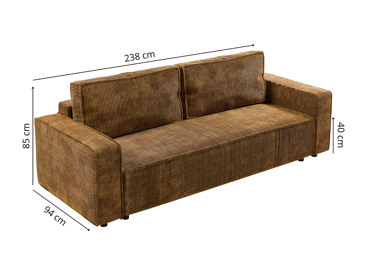 Schlafsofa BRIK 3-Sitzer Cord Poso Senfgelb - Schlaffunktion DL & Bettkasten