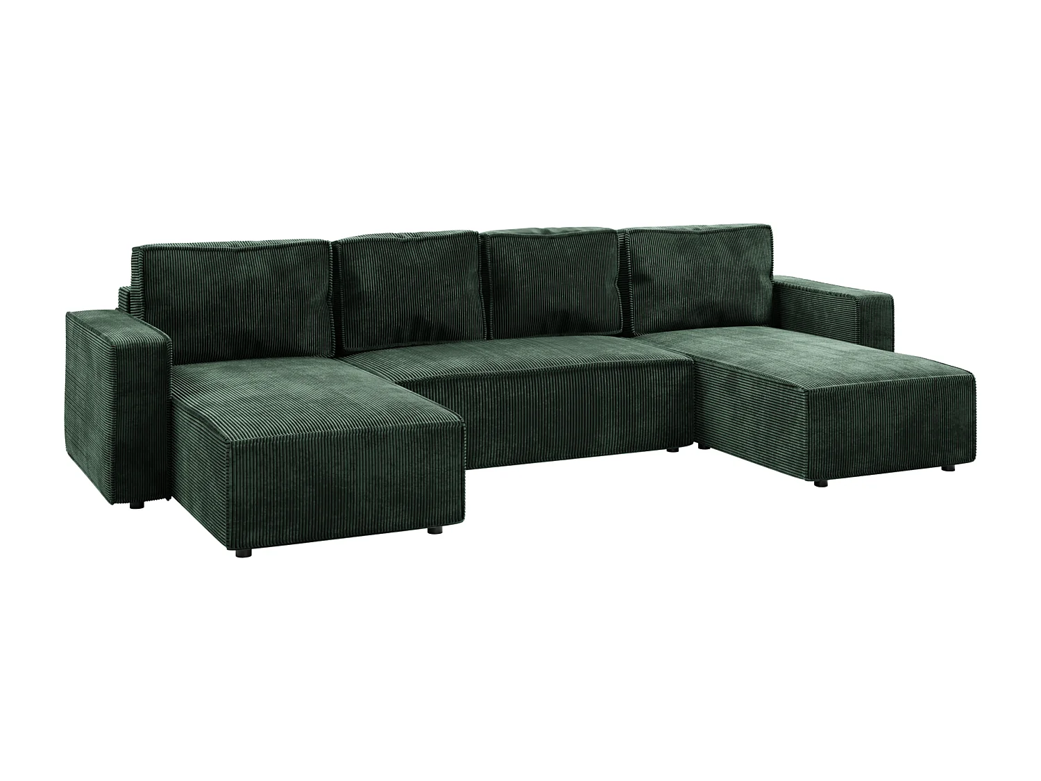 Wohnlandschaft U-Form BRIK XL Cord Poso 14 Tannengrün mit Schlaffunktion DL und Bettkasten 338x169 cm