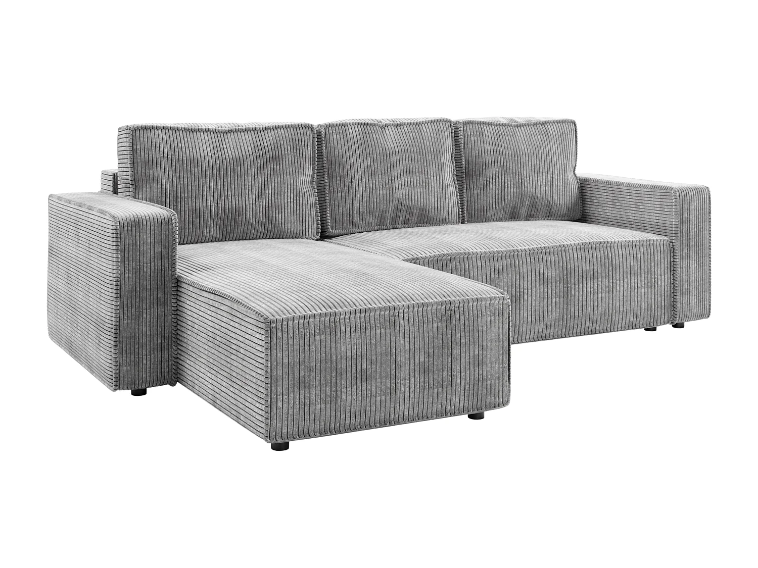 Ecksofa L-Form mit Schlaffunktion DL und Bettkasten 258x169 Cord Poso Grau BRIK Sofa