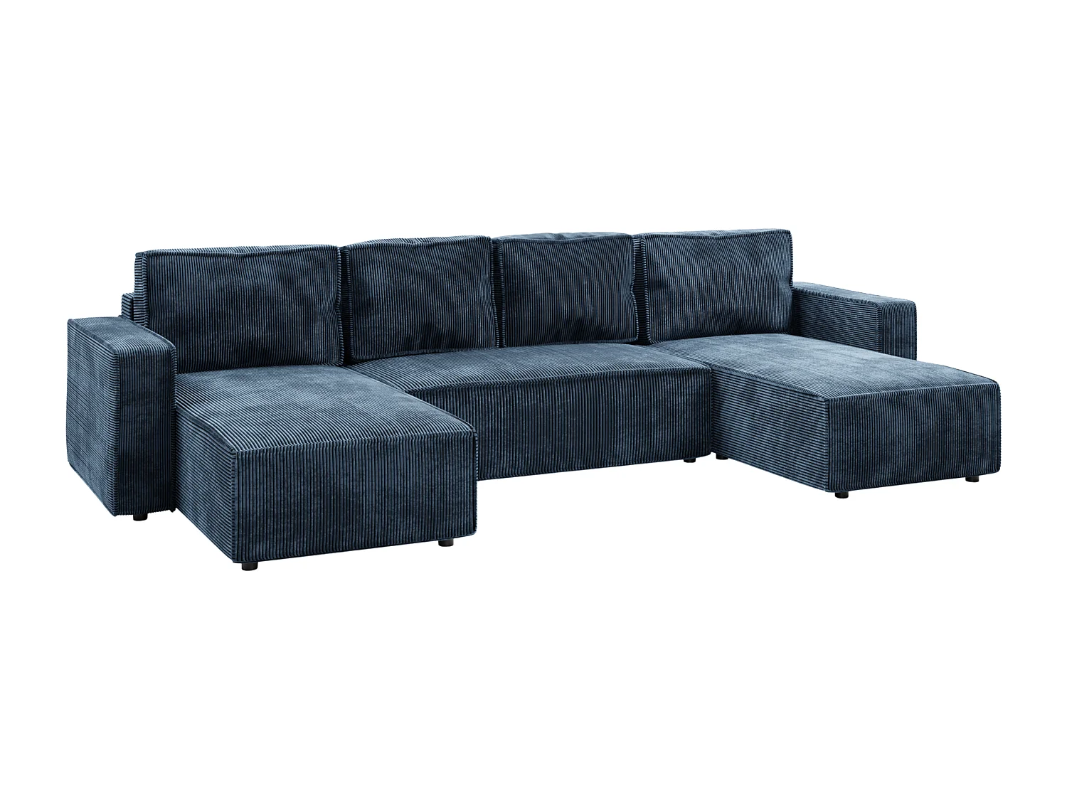 Wohnlandschaft U-Form BRIK XL Cord Poso 05 Meerblau mit Schlaffunktion DL und Bettkasten 338x169 cm