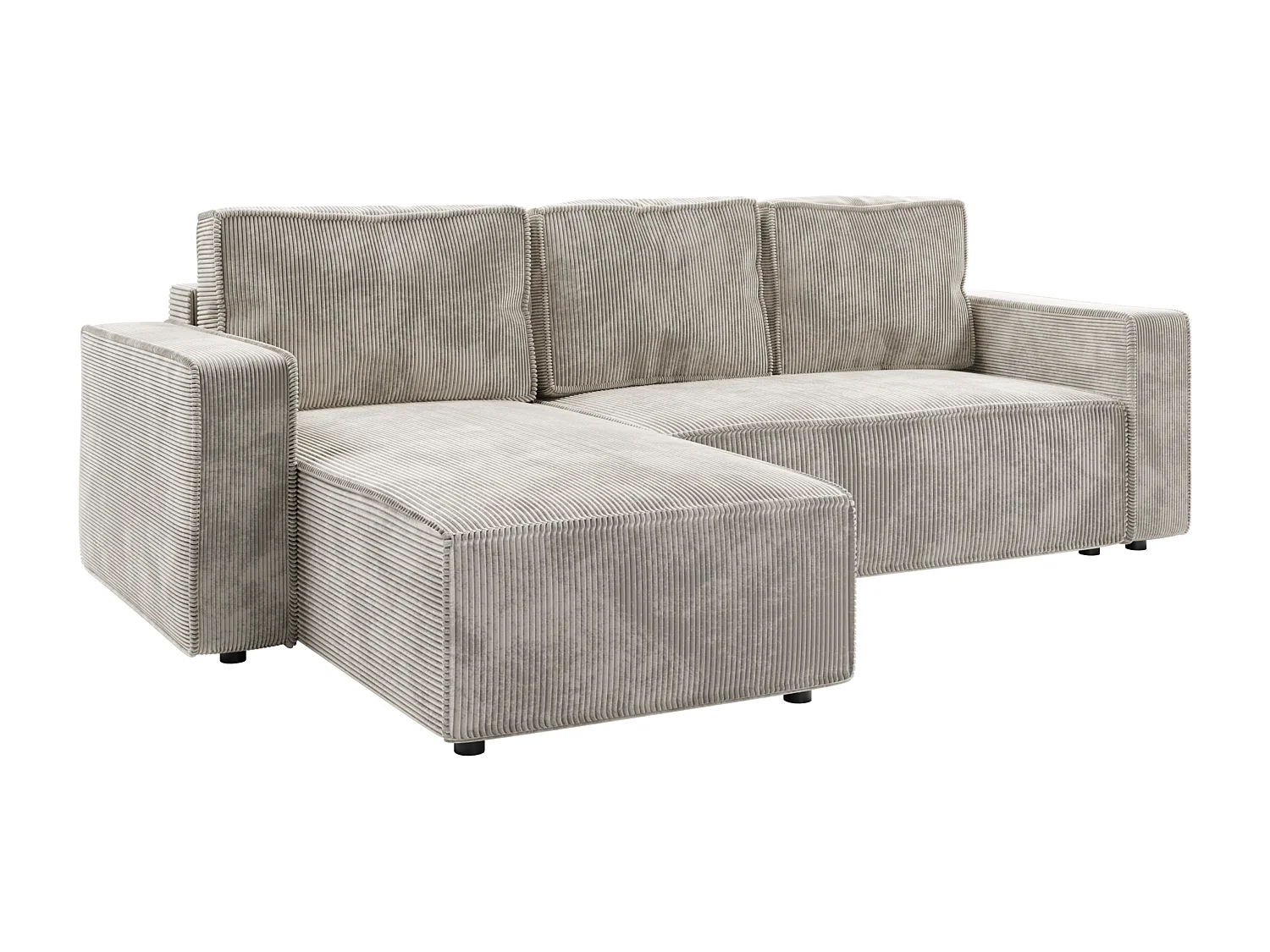 Ecksofa L-Form mit Schlaffunktion DL und Bettkasten 258x169 Cord Poso Cremeweiß BRIK Sofa
