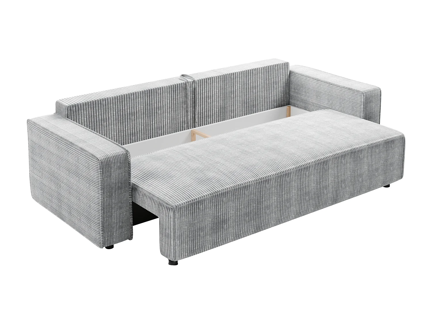 Schlafsofa BRIK 3-Sitzer Cord Poso Grau - Schlaffunktion DL & Bettkasten