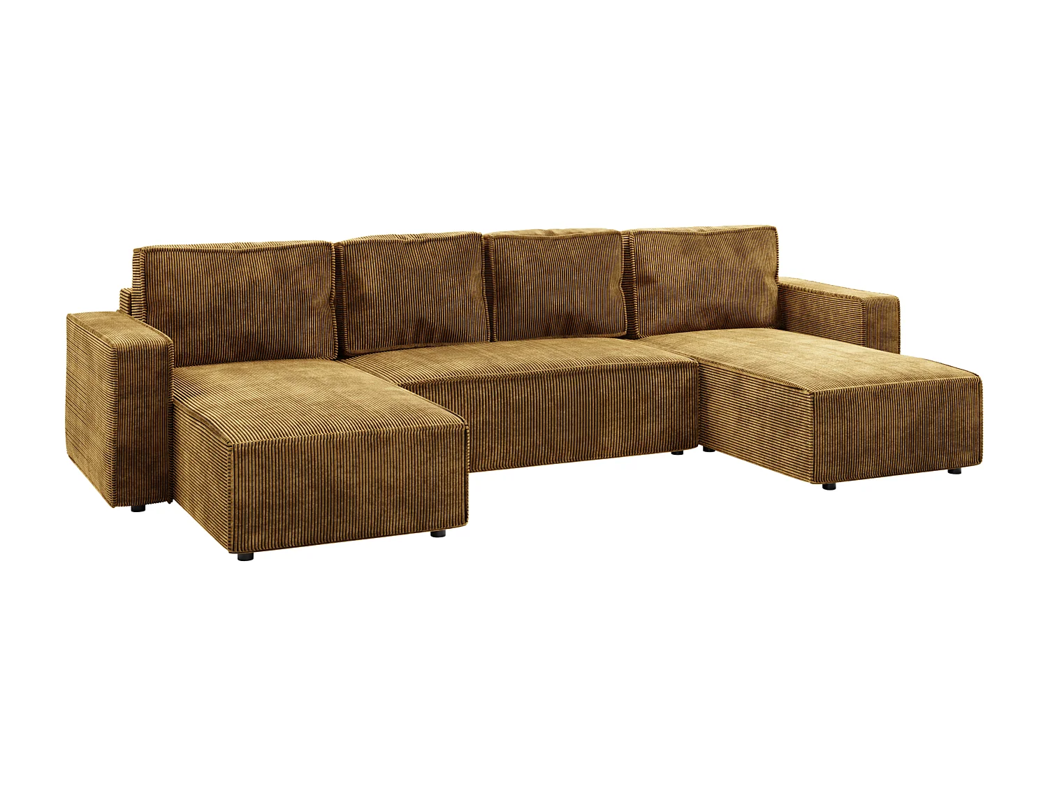 Wohnlandschaft U-Form BRIK XL Cord Poso 01 Senfgelb mit Schlaffunktion DL und Bettkasten 338x169 cm