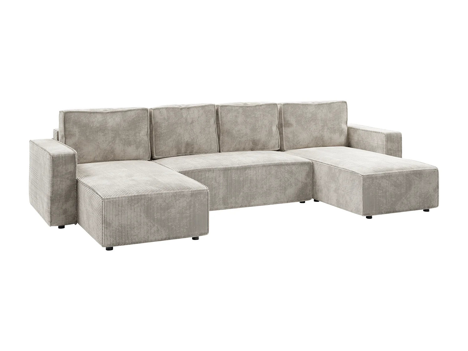 Wohnlandschaft U-Form BRIK XL Cord Poso 100 Cremeweiß mit Schlaffunktion DL und Bettkasten 338x169 cm