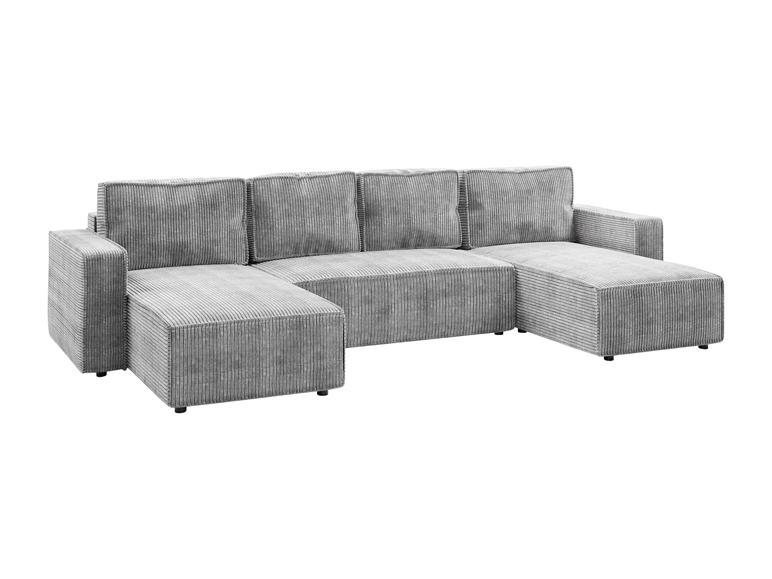 Wohnlandschaft U-Form BRIK XL Cord Poso 55 Grau mit Schlaffunktion DL und Bettkasten 338x169 cm