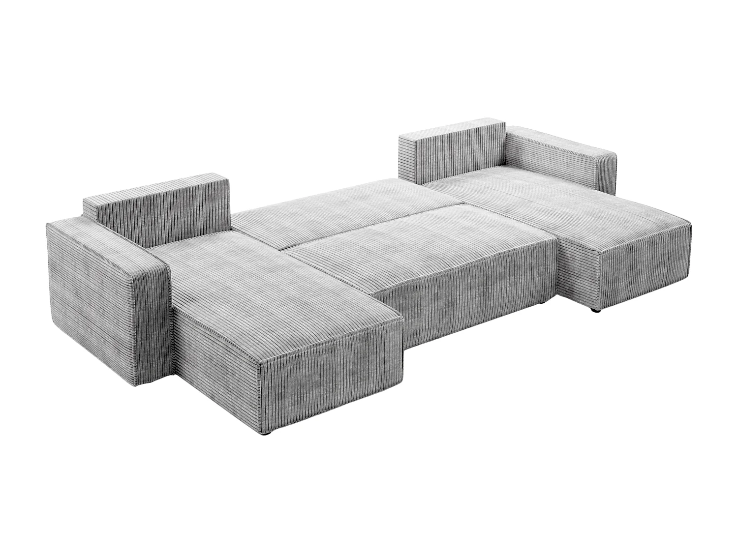 Wohnlandschaft U-Form BRIK XL Cord Poso 55 Grau mit Schlaffunktion DL und Bettkasten 338x169 cm