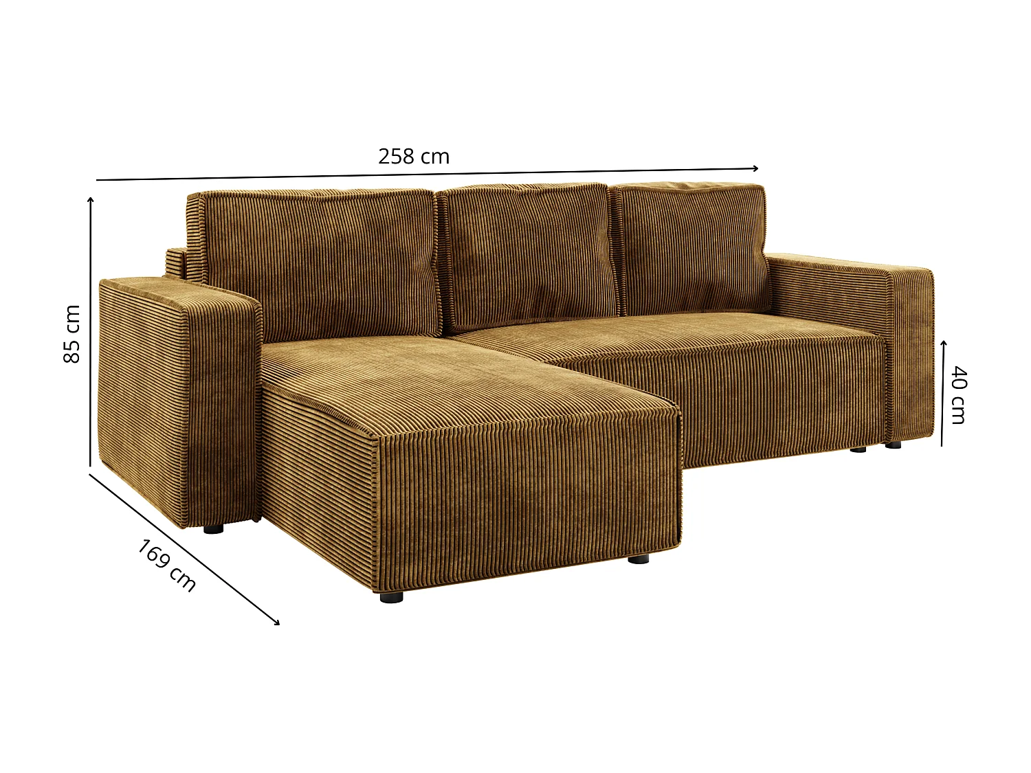 Ecksofa L-Form mit Schlaffunktion DL und Bettkasten 258x169 Cord Poso Senfgelb BRIK Sofa