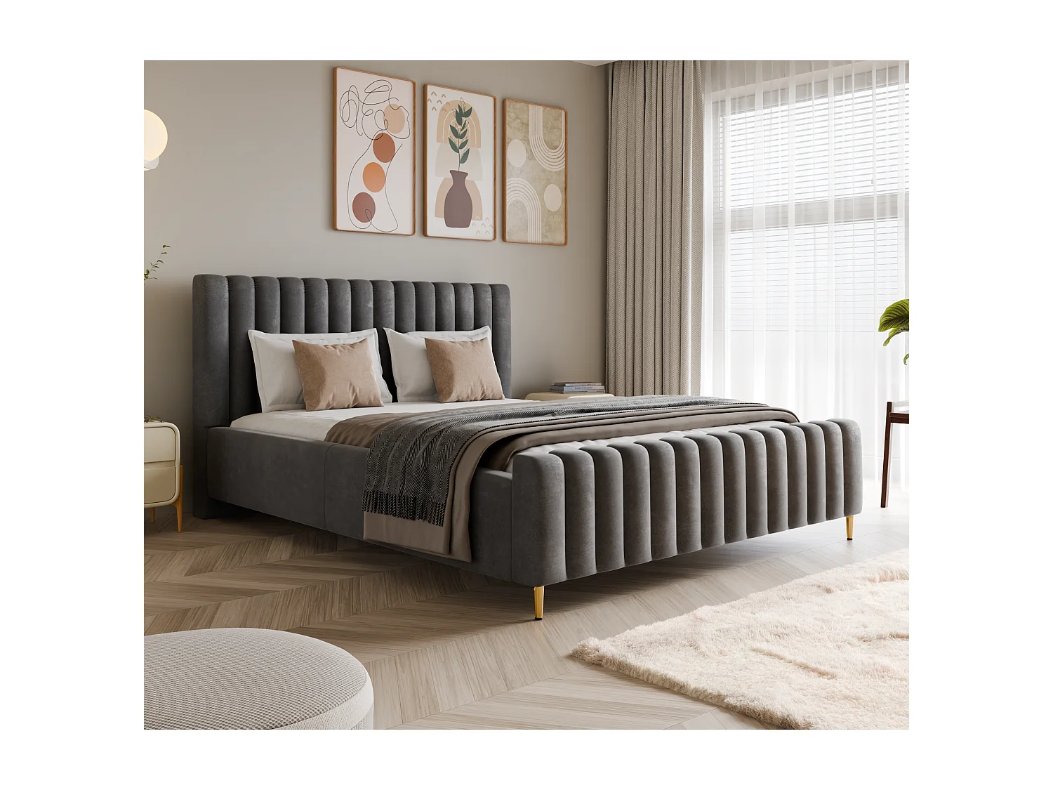 Polsterbett 140x200 mit Bettkasten & Metallrahmen LUX Amon Dunkelgrau