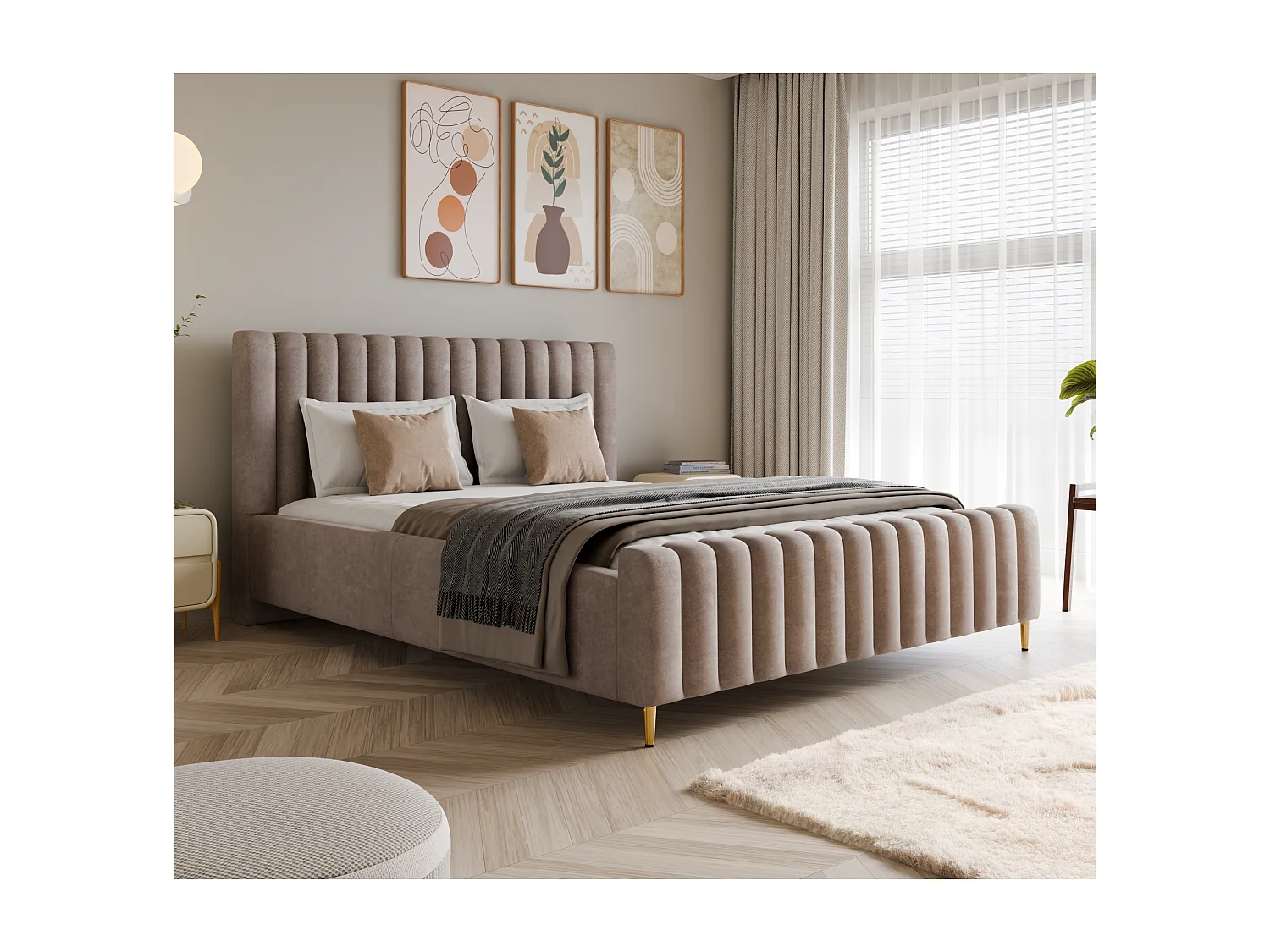Polsterbett 140x200 mit Bettkasten & Metallrahmen LUX Amon Braun