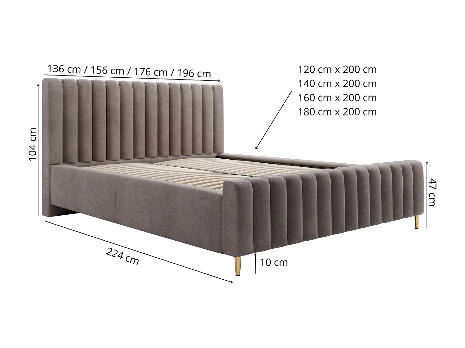 Polsterbett 140x200 mit Bettkasten & Metallrahmen LUX Amon Braun
