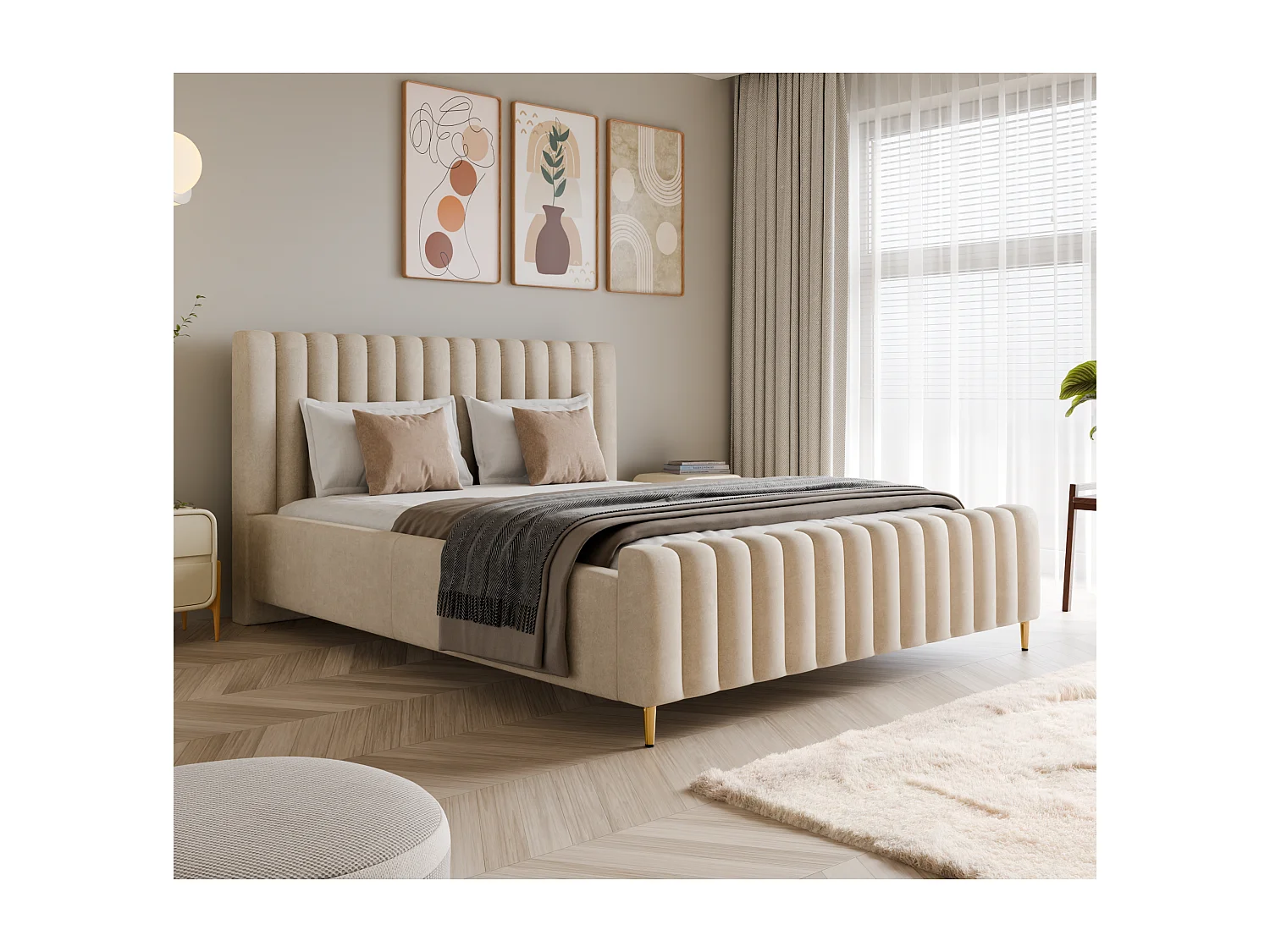 Polsterbett 180x200 mit Bettkasten & Metallrahmen LUX Amon Beige