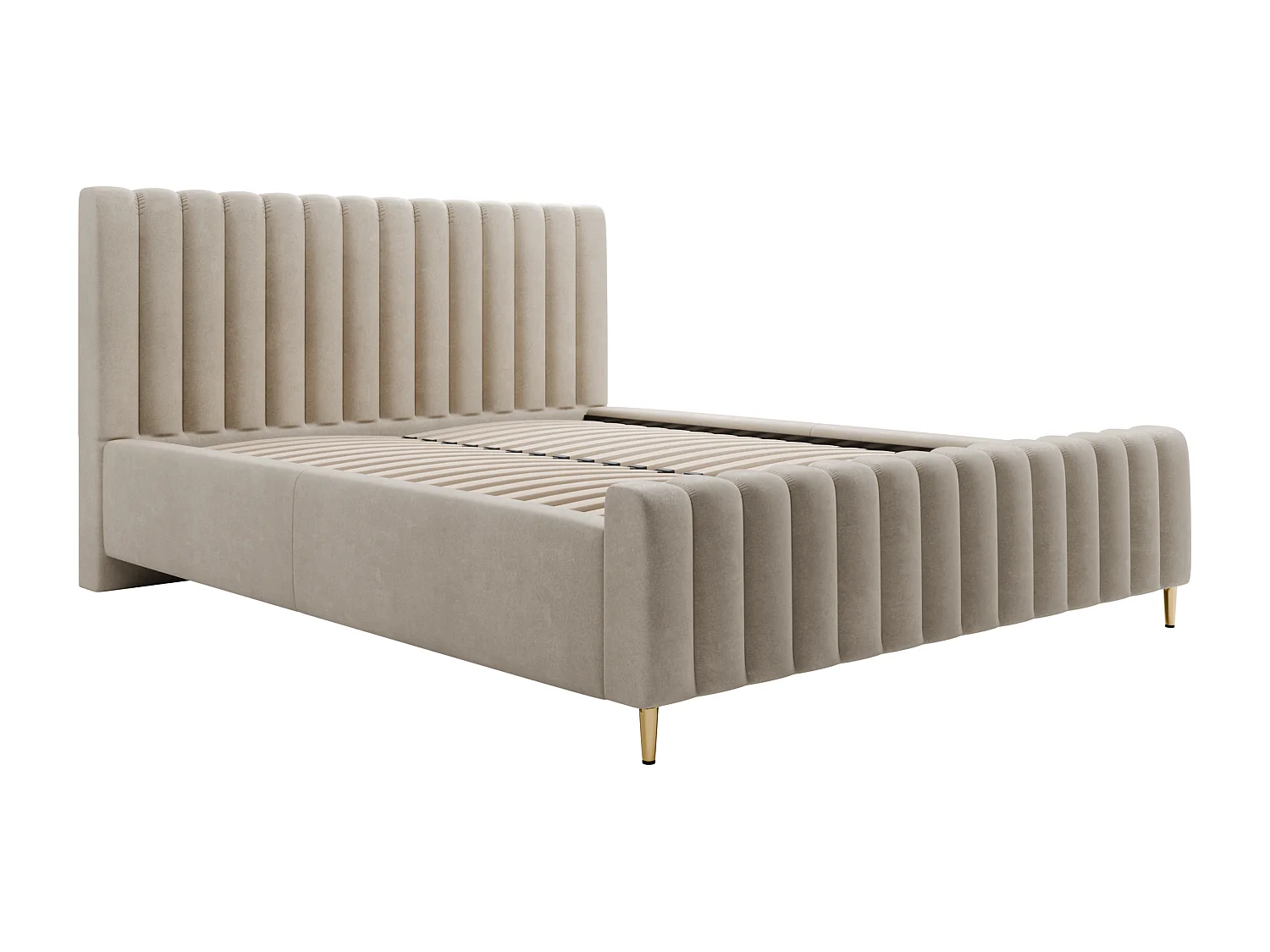 Polsterbett 180x200 mit Bettkasten & Metallrahmen LUX Amon Beige