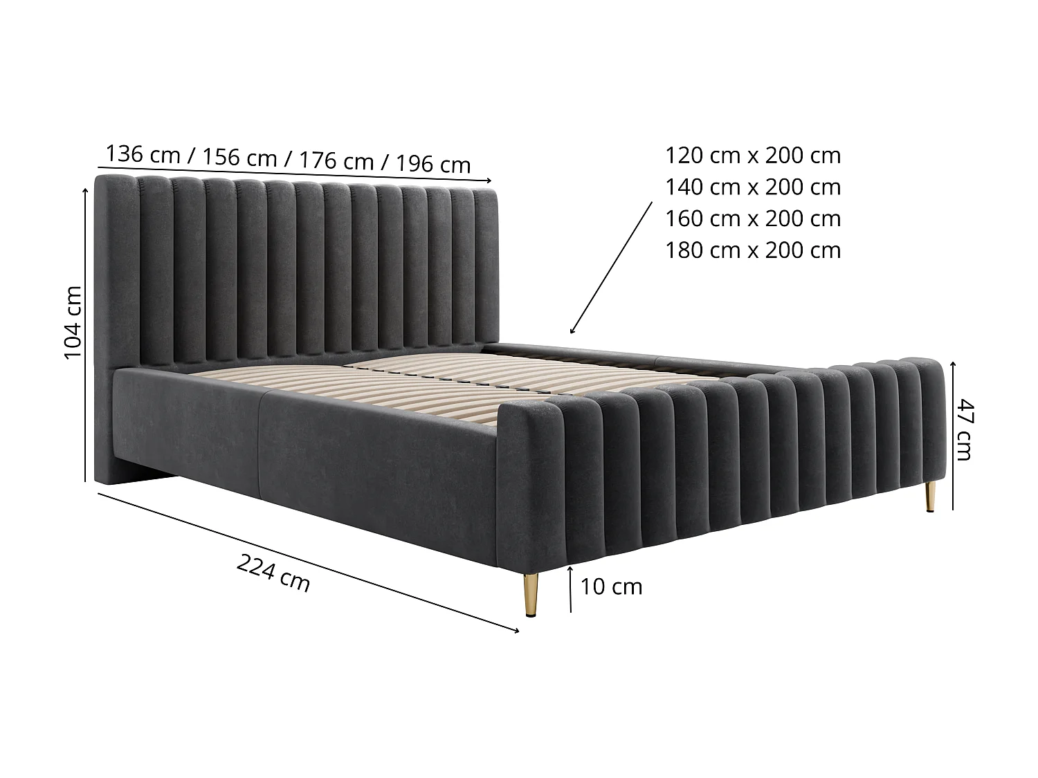 Polsterbett 120x200 mit Bettkasten & Metallrahmen LUX Amon Dunkelgrau