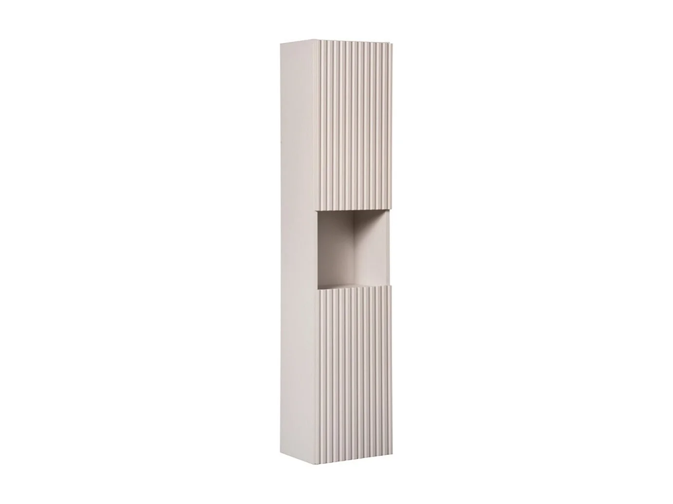 Ensemble VANO cachemire et chêne 110cm : meuble sous vasque à placards + vasque à poser rainurée blanche + colonne