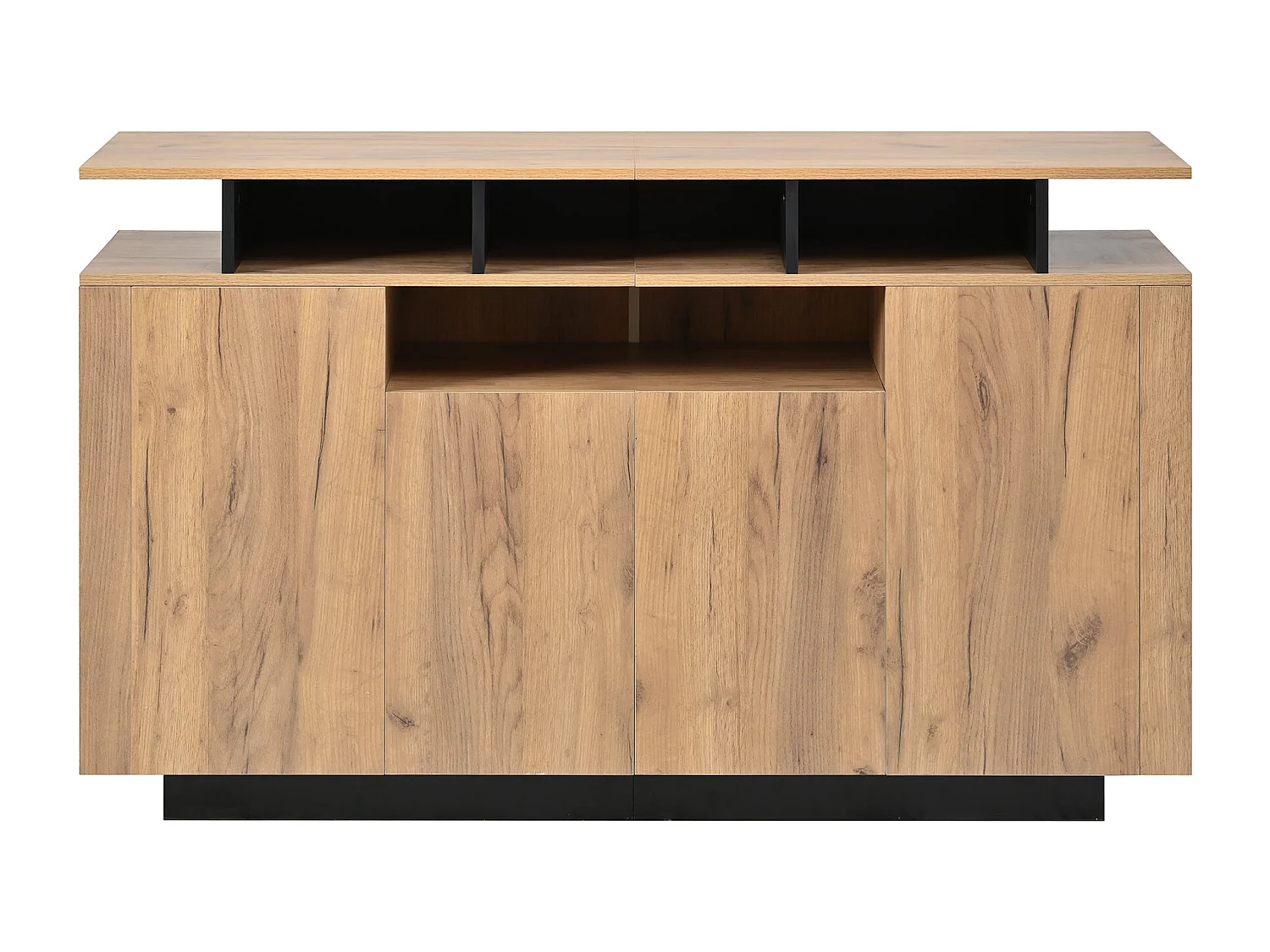 Buffet effet bois naturel 4 niches ouverts 4 portes 140x40x85cm