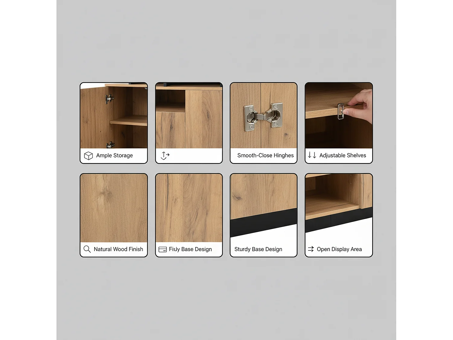 Buffet effet bois naturel 4 niches ouverts 4 portes 140x40x85cm