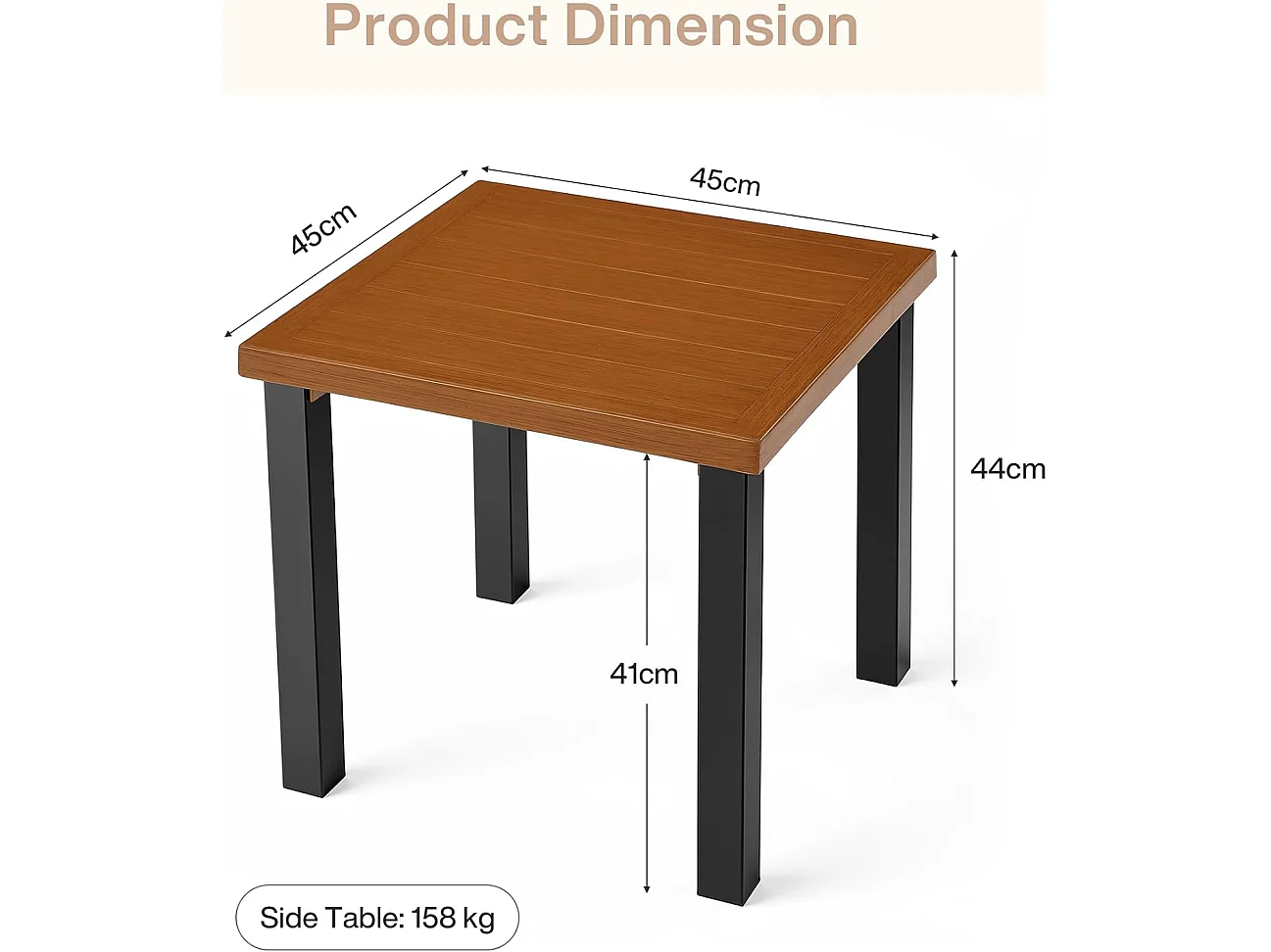 Mesa lateral cuadrada de jardín al aire libre para patios, balcones, jardines o salones
