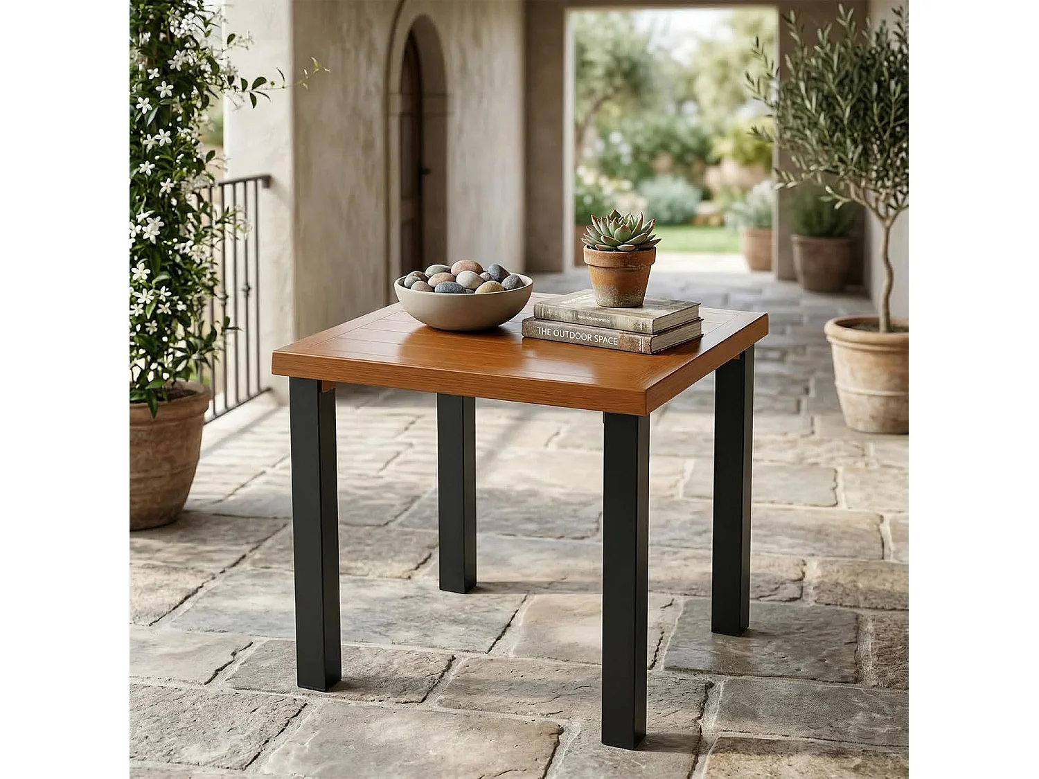 Mesa lateral cuadrada de jardín al aire libre para patios, balcones, jardines o salones