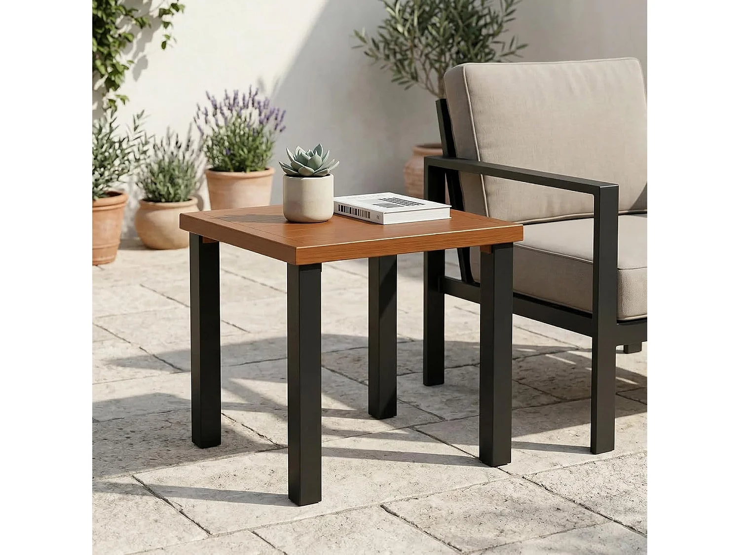 Mesa lateral cuadrada de jardín al aire libre para patios, balcones, jardines o salones