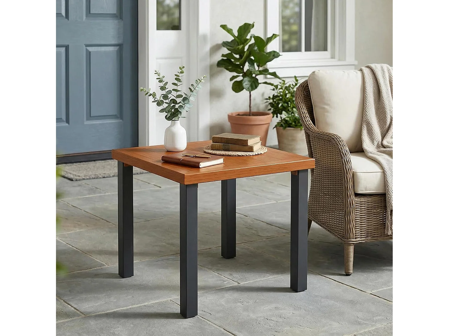 Mesa lateral cuadrada de jardín al aire libre para patios, balcones, jardines o salones