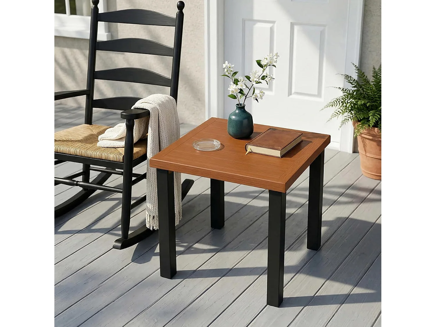 Mesa lateral cuadrada de jardín al aire libre para patios, balcones, jardines o salones