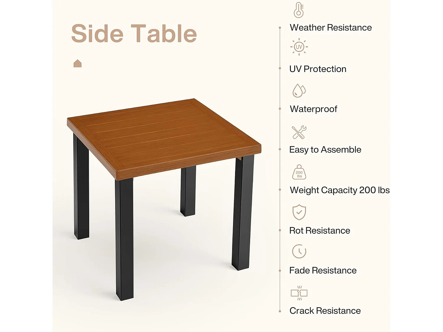 Mesa lateral cuadrada de jardín al aire libre para patios, balcones, jardines o salones