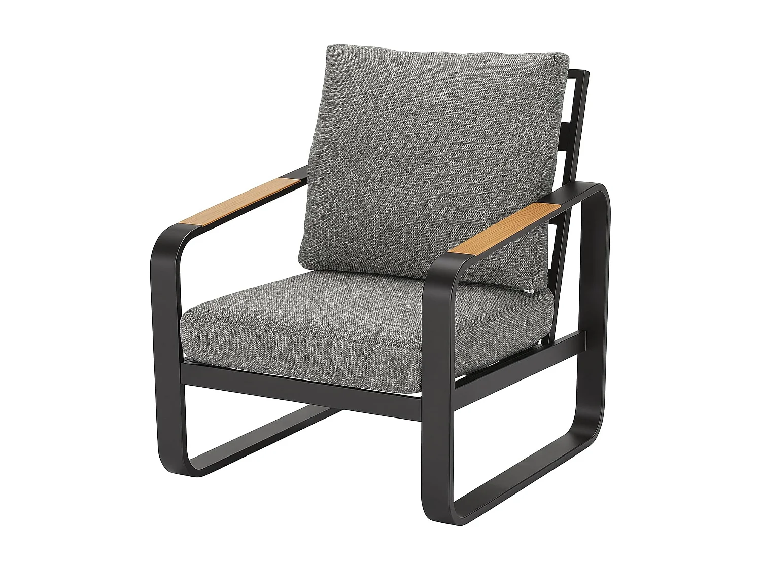 Zwarte aluminium tuinstoel met grijze kussens