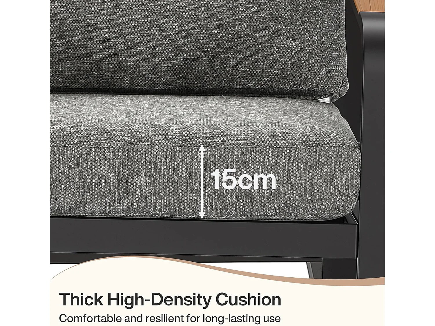 Zwarte aluminium tuinstoel met grijze kussens