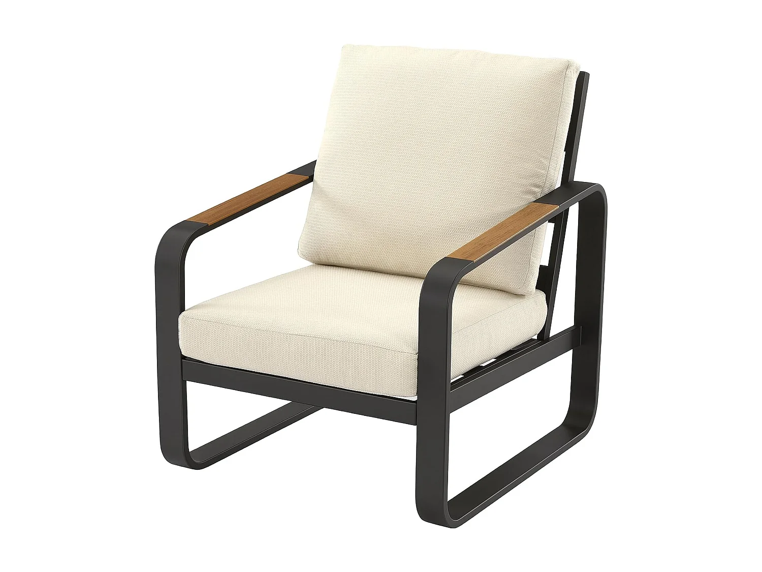 Zwarte aluminium tuinstoel met beige kussens