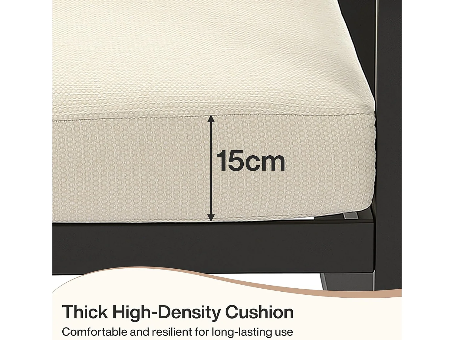 Zwarte aluminium tuinstoel met beige kussens