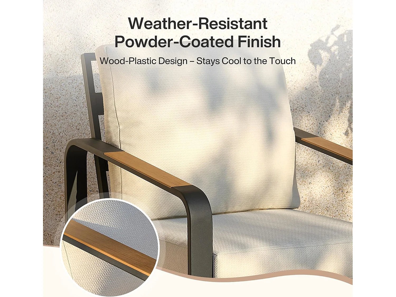 Zwarte aluminium tuinstoel met beige kussens