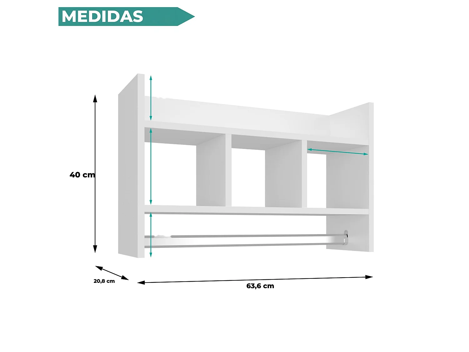 Portasciugamani a parete da 64 cm con barra appendiabiti e 5 ripiani, bianco